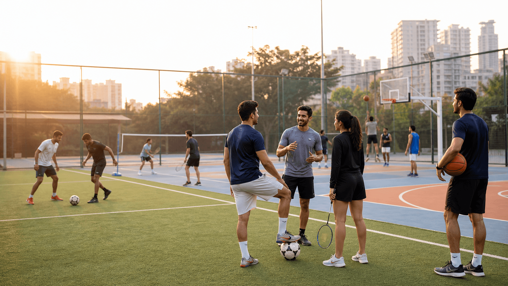 Community sports players at an urban sports venue